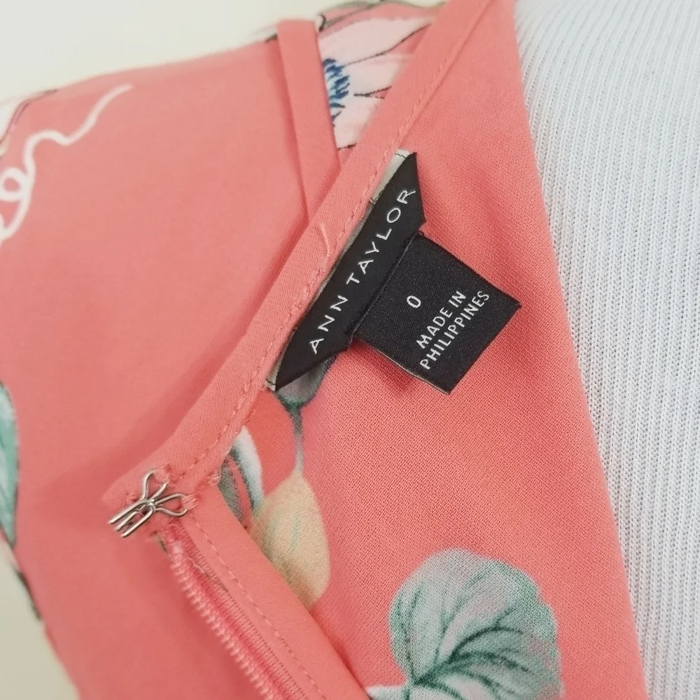 Ann Taylor Coral Oasis dress floral sleeveless flared women's size 0 - Picture 6 of 7